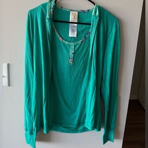 Teal Dragonfly Print 3 piece PJ set (hoodie jacket, half sleeves top and pants)